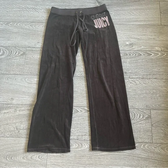 JUICY COUTURE Brown Velour Wide Leg Pants with Bling | Made in USA | Size M EUC - Picture 3 of 15